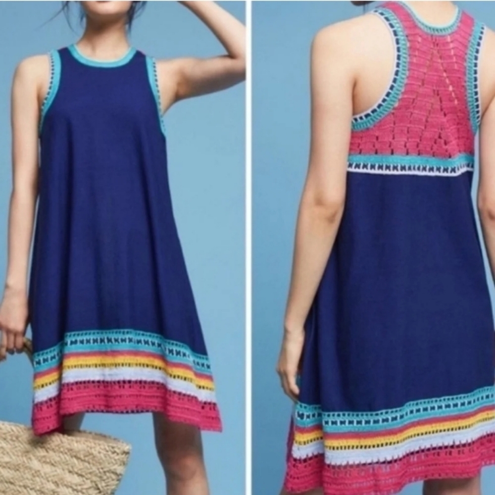 Akemi + Kin Anthropologie Swing Crochet Racerback Multicolor Midi Dress, Sz S